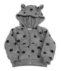 Šedý melírovaný fleecový podšitý bomber s hvězdičkami a kapucí s oušky early days
