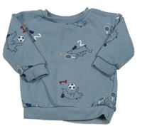 Šedomodrá mikina s pejsky a míči a raketami PRIMARK