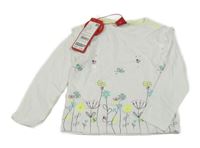 Nové - bílé triko s kytičkami a motýlky a beruškami a volánky S. Oliver