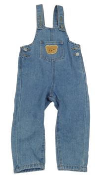 Modré riflové laclové kalhoty s kapsou s medvídkem SHEIN