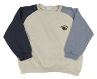 Smetanovo-tmavomodro-modrošedá oversize mikina se zvířátkem ZARA