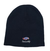 Tmavomodrá pletená čepice s nápisem