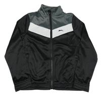 Černo-bílo-tmavošedá propínací sportovní mikina s logem Slazenger