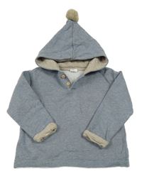 Šedo-modrá melírovaná mikina s kapucí s bambulí H&M