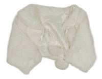 Bílé kožešinové podšité bolérko s bambulemi a límečkem