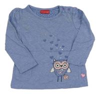 Modré melírované triko se sovičkou a srdíčky a flitry SALT AND PEPPER