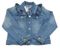 Nové - modrá tepláková riflová crop bunda s volánky a límečkem Matalan