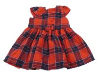 Červeno-tmavomodro-bílé kostkované šaty s mašlí C&A