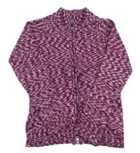 Lilkovo-růžovo-vínový melírovaný vlněný propínací svetr