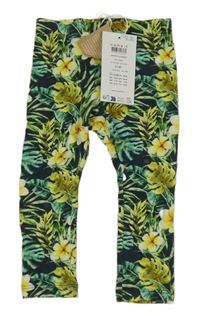 Nové - tmavomodré turecké legíny s květy a lístečky name it.