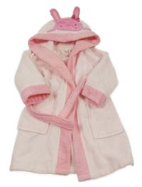 Světlerůžovo-růžový froté župan s kapucí se zajíčkem C&A