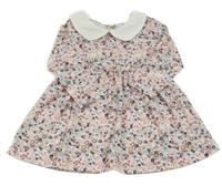 Smetanové šaty s kytičkami a límečkem 