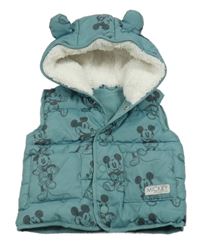 Šalvějová prošívaná šusťáková zateplená vesta s Mickey a kapucí George