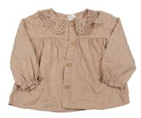 Pudrová halenka s volánky a límečkem s madeirou H&M