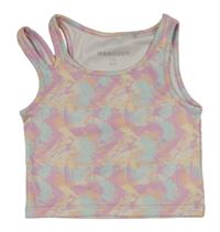 Růžovo-modro-žlutý vzorovaný sportovní crop top Manguun 