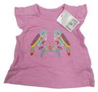Nové - růžové melírované tričko s ptáčky Mothercare
