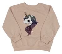 Pudrová mikina s jednorožcem z překlápěcích flitrů H&M