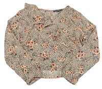 Světlerůžové květované lehké crop triko s leopardím vzorem Primark