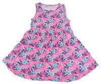Neonově růžové květované bavlněné šaty s listy Primark