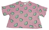 Růžové crop tričko s avokády H&M