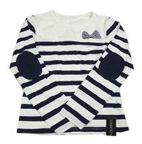 Nové - Bílo-tmavomodré triko s pruhy a mašlí St. Bernard