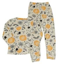 Smetanové plyšové pyžamo s duchy a dýněmi