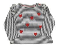 Bílo-černé pruhované triko se srdíčky a volánky C&A