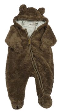 Hnědá chlupatá podšitá kombinéza s kapucí s oušky H&M