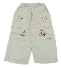 Světlebéžové plátěné kalhoty s medvědy a hvězdami