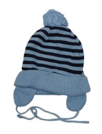 Světlemodro-černá pruhovaná čepice s bambulí Lupilu