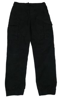 Černé plátěné cargo cuff kalhoty s úpletovým pasem H&M