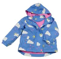 Modrá šusťáková lehce zateplená bunda s mraky a kapucí Dunnes