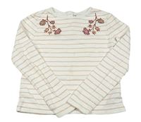 Bílo-růžové pruhované mikinotriko s výšivkami květin s flitry Sergent Major