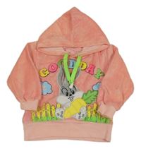 Růžová sametová mikina s králíkem a kapucí