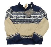 Nové - Tmavomodro-béžovo-bílý zateplený svetr se vzorem Rorie Whelan