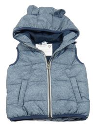Modrá melírovaná šusťáková zateplená vesta s kapucí Dopodopo