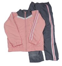 2set - Růžovo-šedá šusťáková sportovní bunda + podšité kalhoty s pruhy LC Waikiki