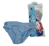 Nové - 5x slipy s fotbalovými míči - světlemodré + šedé melírované + bílé + červené + modré Matalan