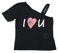 Černé crop tričko s nápisem se srdcem Page One Young