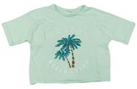 Světlezelené crop tričko s palmou z flitrů Matalan