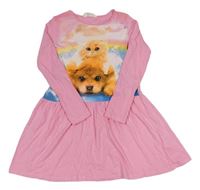 Světlerůžové šaty s pejskem a kočkou H&M