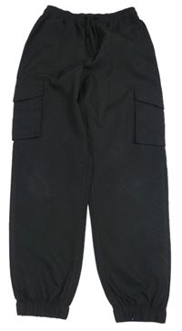 Černé cuff šusťákové kalhoty s kapsami 
