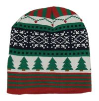 Zeleno-červená vzorovaná pletená vánoční čepice 