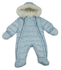 Světlemodrá vzorovaná šusťáková zimní kombinéza s kapucí Minoti