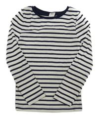 Bílo-tmavomodré pruhované žebrované triko Tu