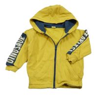 Žluto-tmavomodrá propínací mikina s nápisem na rukávu a kapucí Pep&Co