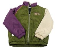 Khaki-smetanovo-fialová šusťáková zateplená bunda Shein