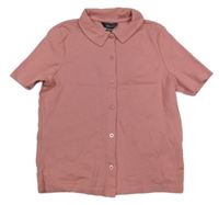 Starorůžové žebrované propínací polo tričko New Look