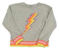 Šedá melírovaná mikina s neonovým lemem a bleskem z flitrů Tu