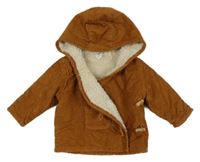 Hnědý zateplený manšestrový kabátek s kapucí Topolino